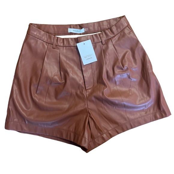 idem ditto Pants - NWT Idem Ditto x Esther Penn Brown Faux Leather Shorts Sz. MEDIUM